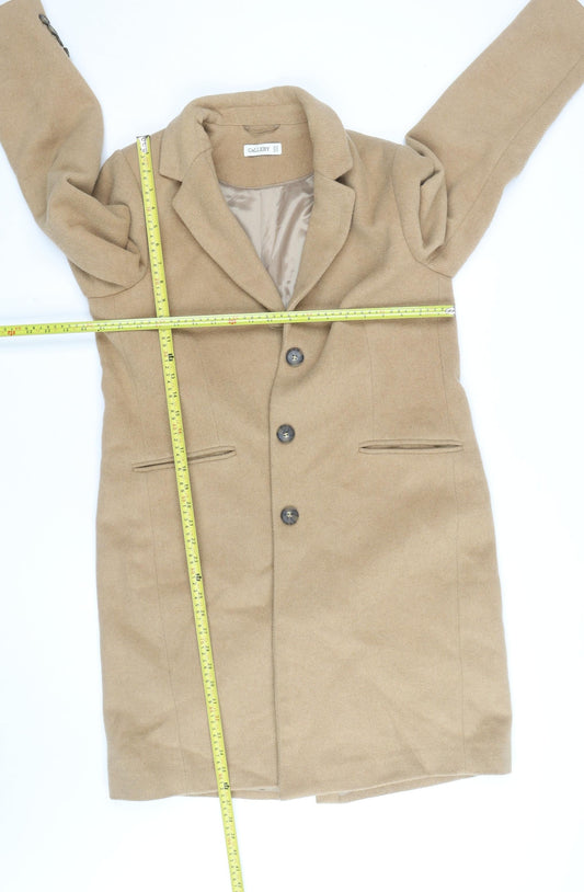 Gallery Women's Beige Wool Blend Long Coat Size 14 Classic Overcoat