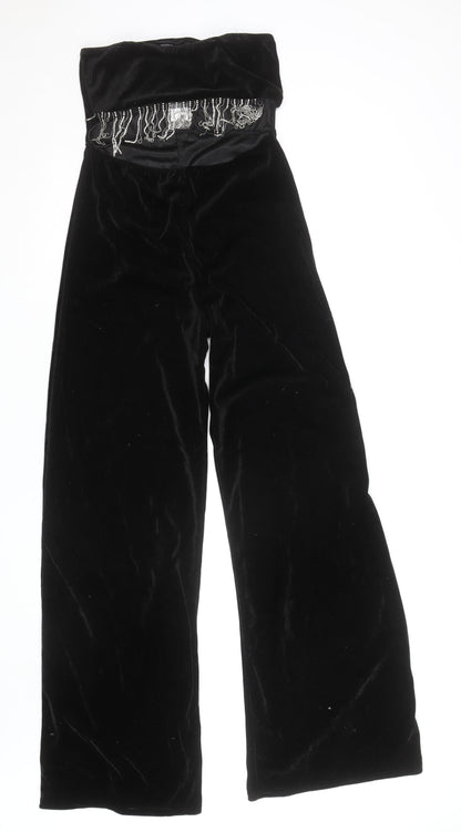 PrettyLittleThing Women’s Black Velvet Wide-Leg Beaded Dress Pants Size 12