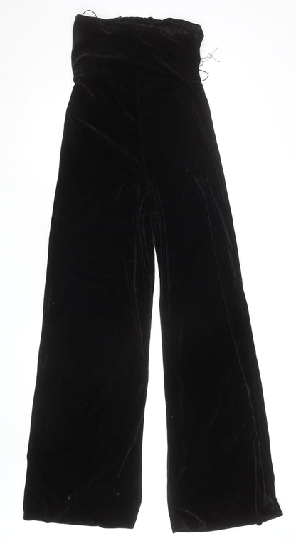 PrettyLittleThing Women’s Black Velvet Wide-Leg Beaded Dress Pants Size 12