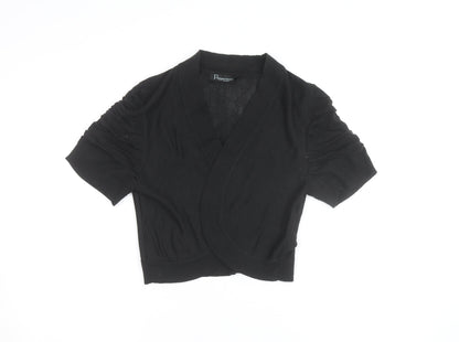 Peppermint Women Black Size 14 Short Sleeve V-Neck Cardigan