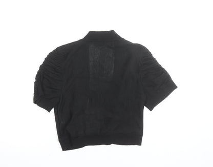 Peppermint Women Black Size 14 Short Sleeve V-Neck Cardigan