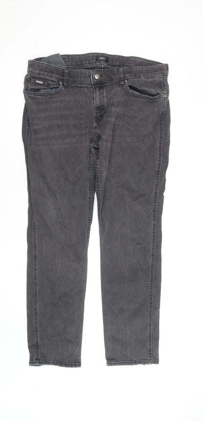 BOSS Mens Grey Slim Fit Denim Chino Trousers Size 32W 32L