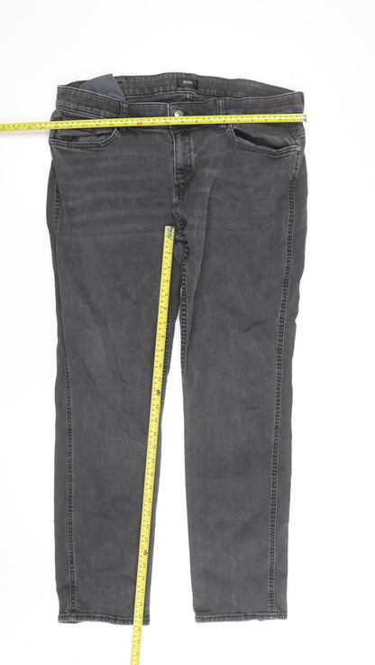 BOSS Mens Grey Slim Fit Denim Chino Trousers Size 32W 32L