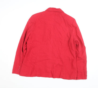 Paco Boutique Women Red Linen Blend Single-Breasted Blazer Size L
