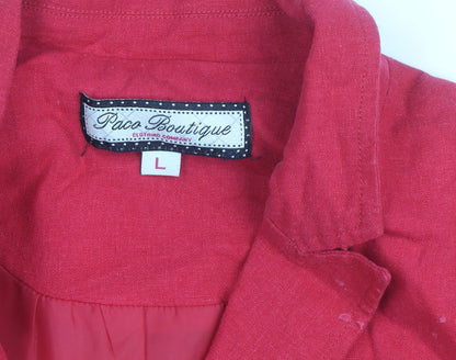 Paco Boutique Women Red Linen Blend Single-Breasted Blazer Size L