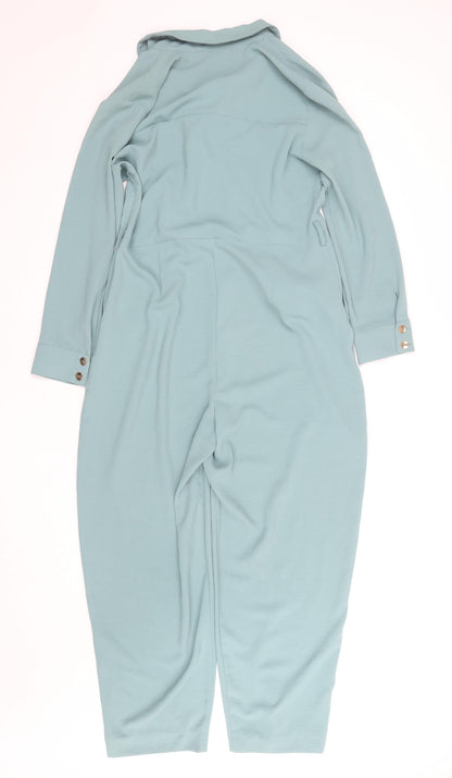 Zara Women Blue Long Sleeve Collared Jumpsuit Size 14