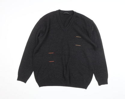 Gilt Edge Men's Black Wool Blend V-Neck Jumper Size L