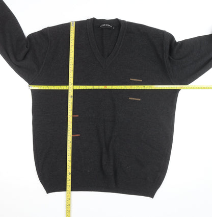 Gilt Edge Men's Black Wool Blend V-Neck Jumper Size L