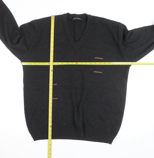 Gilt Edge Men's Black Wool Blend V-Neck Jumper Size L