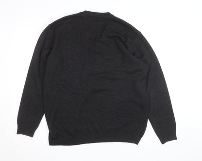 Gilt Edge Men's Black Wool Blend V-Neck Jumper Size L