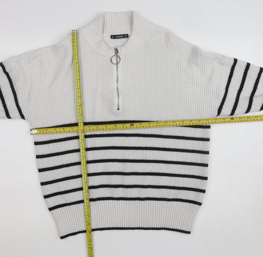 Dunnes Women’s White Striped Mock Neck Half Zip Jumper Size 12
