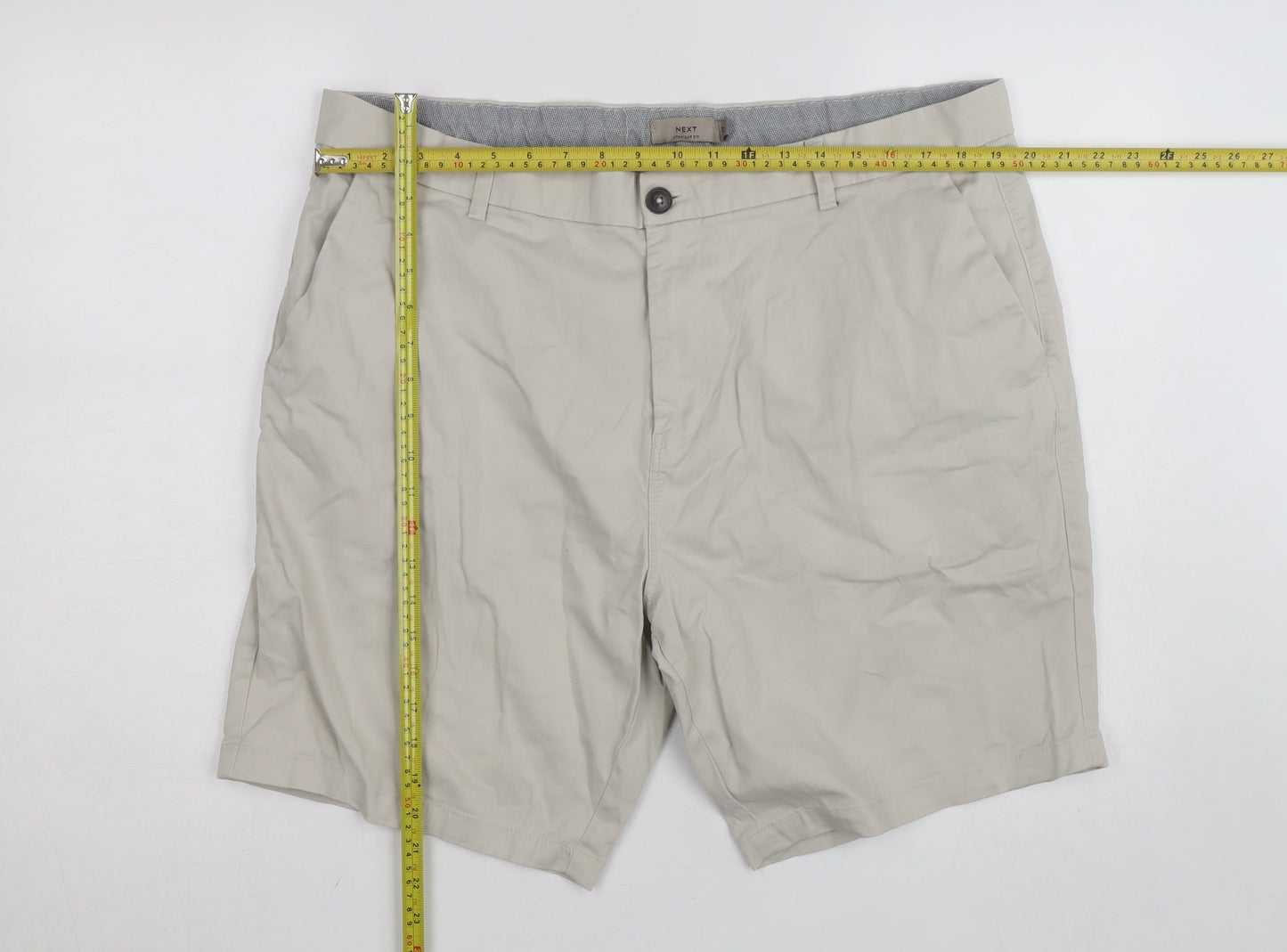 Next Men's Beige Chino Shorts 40R Slim Straight Fit Cotton