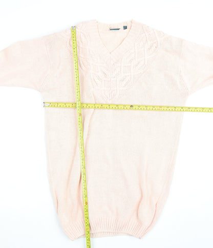 Dash Women's Pink V-Neck Cable Knit Long Sleeve Jumper Size 10