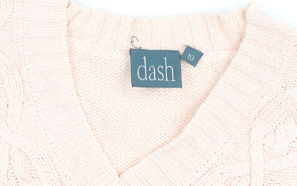 Dash Women's Pink V-Neck Cable Knit Long Sleeve Jumper Size 10