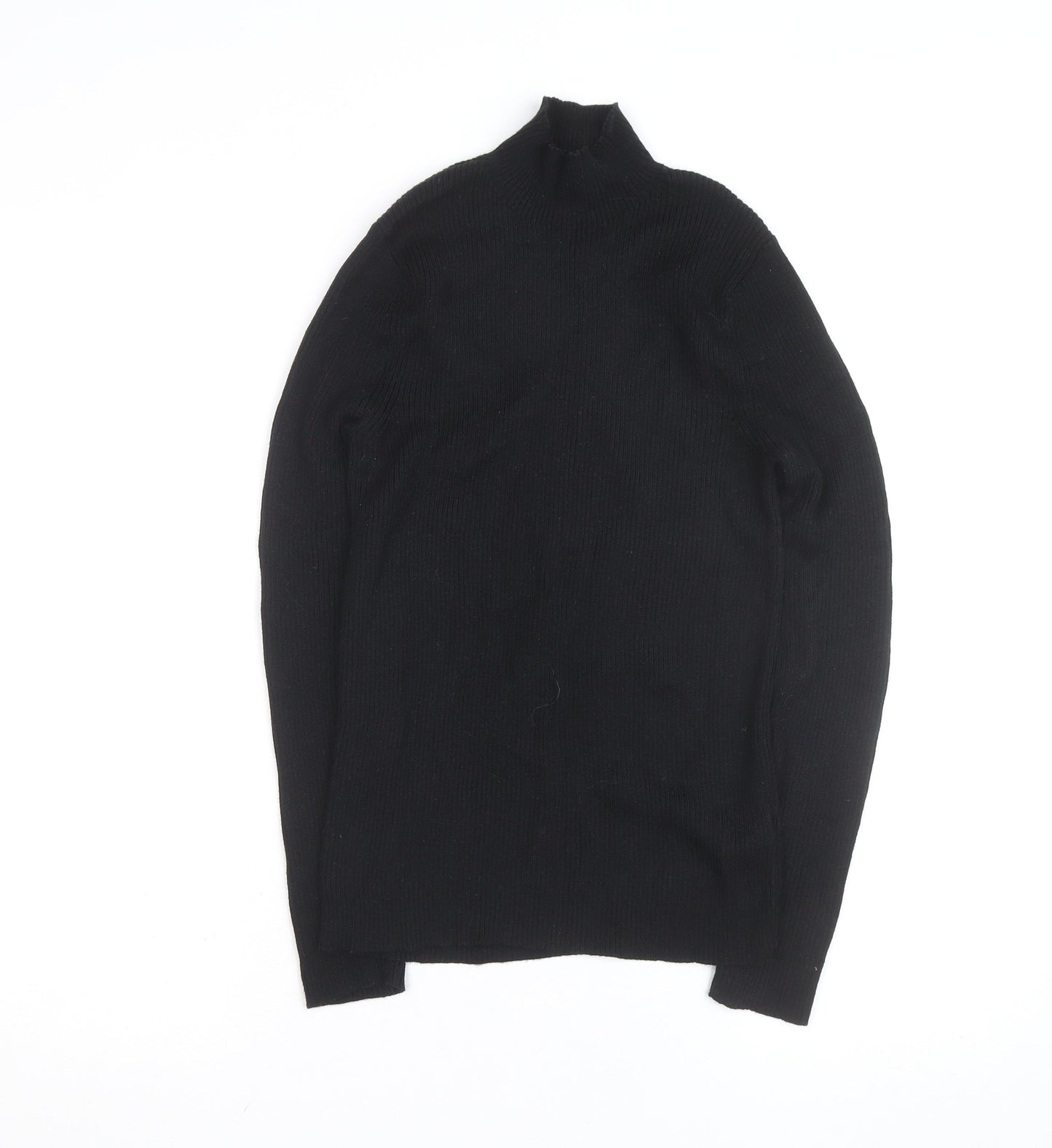 Marks and Spencer Womens Black Size 12 Mock Neck Merino Wool Top