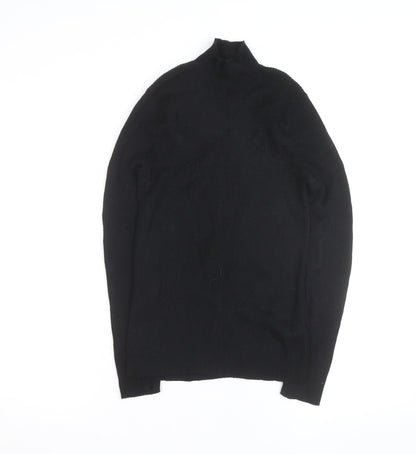 Marks and Spencer Womens Black Size 12 Mock Neck Merino Wool Top