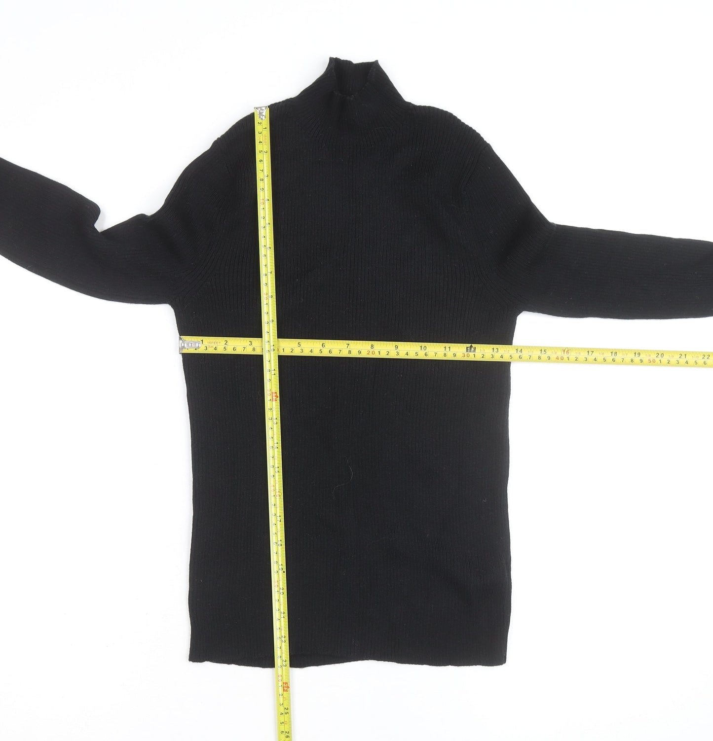 Marks and Spencer Womens Black Size 12 Mock Neck Merino Wool Top
