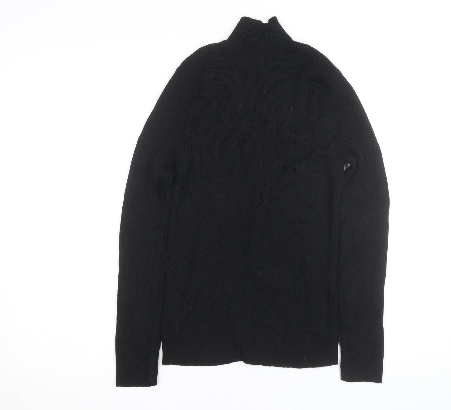 Marks and Spencer Womens Black Size 12 Mock Neck Merino Wool Top