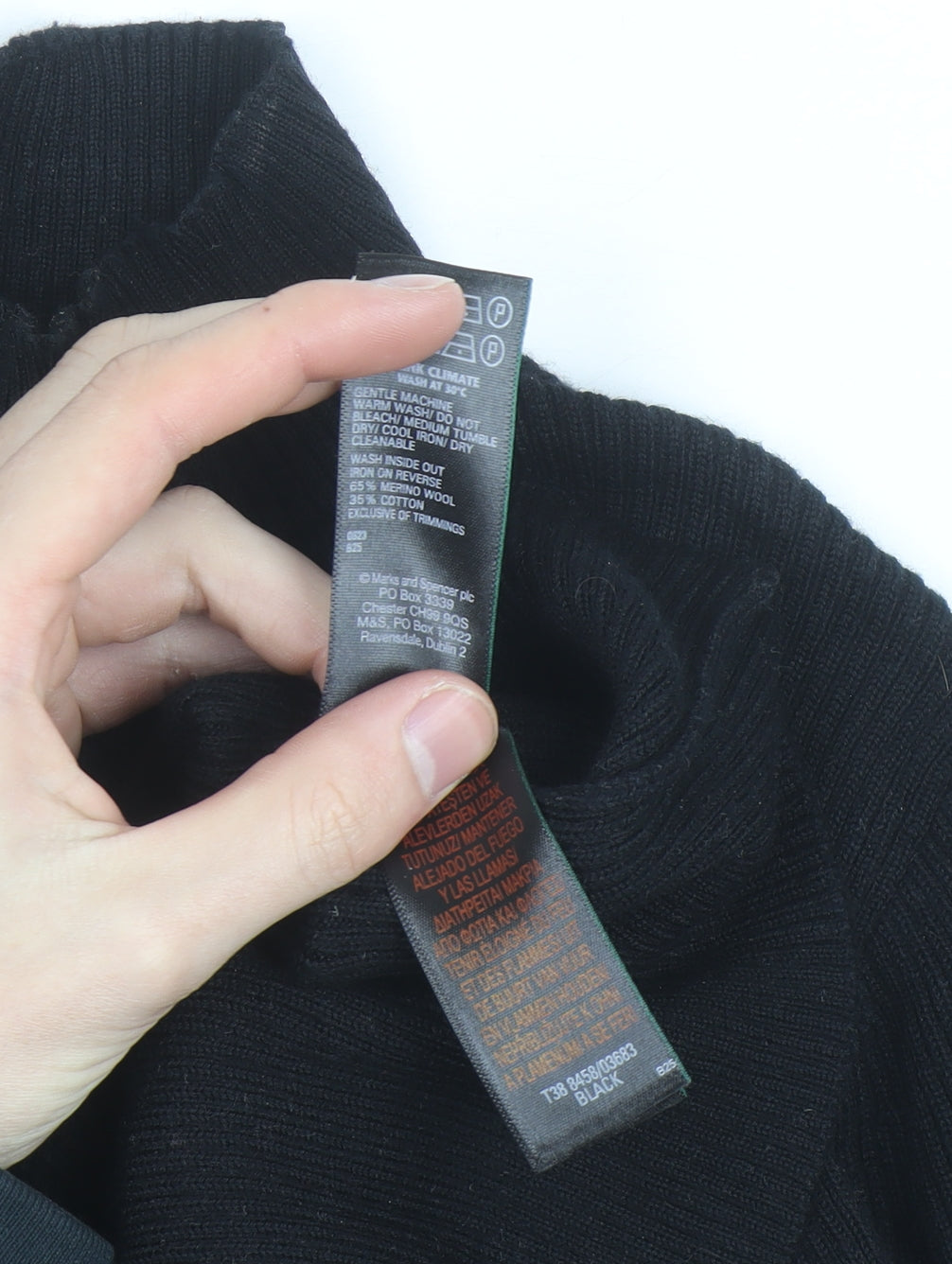 Marks and Spencer Womens Black Size 12 Mock Neck Merino Wool Top