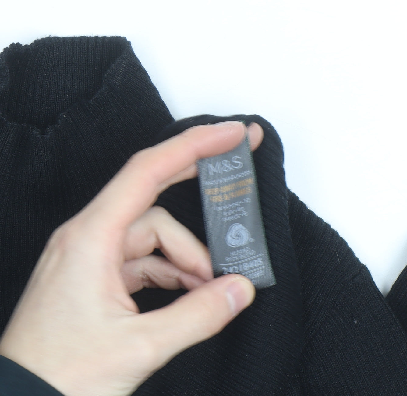 Marks and Spencer Womens Black Size 12 Mock Neck Merino Wool Top