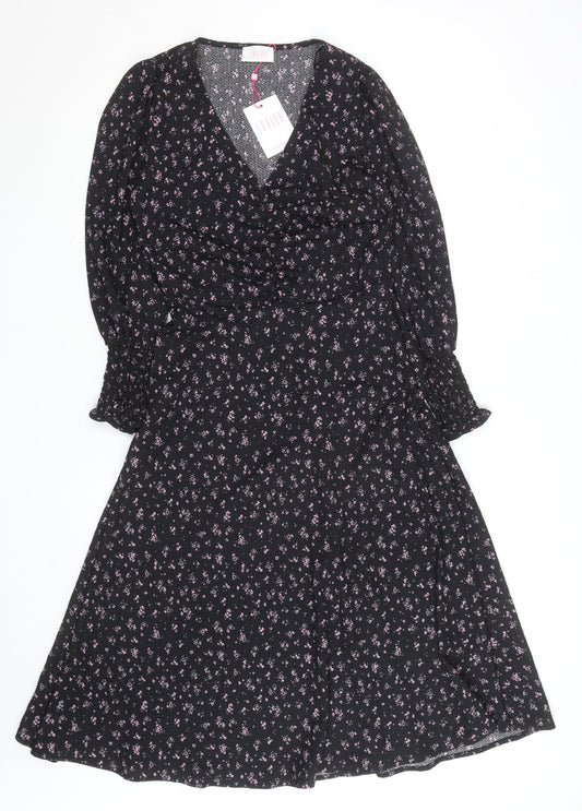 Savida Women Black Floral A-Line Midi Dress XS