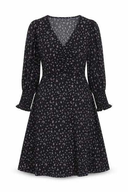 Savida Women Black Floral A-Line Midi Dress XS