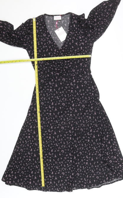 Savida Women Black Floral A-Line Midi Dress XS