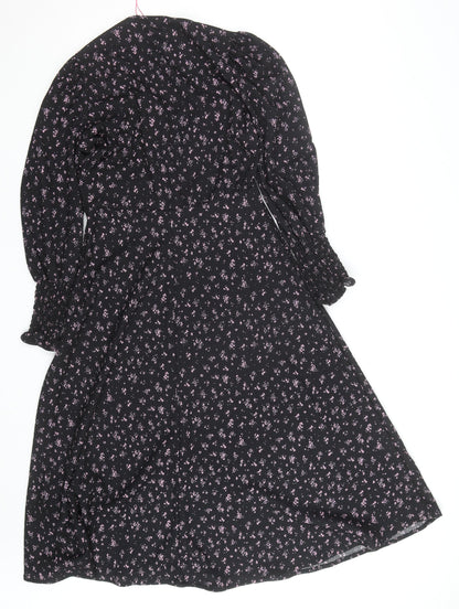 Savida Women Black Floral A-Line Midi Dress XS