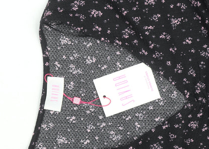Savida Women Black Floral A-Line Midi Dress XS
