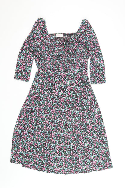 Savida Women Multicoloured Floral Smocked A-Line Dress Size 10
