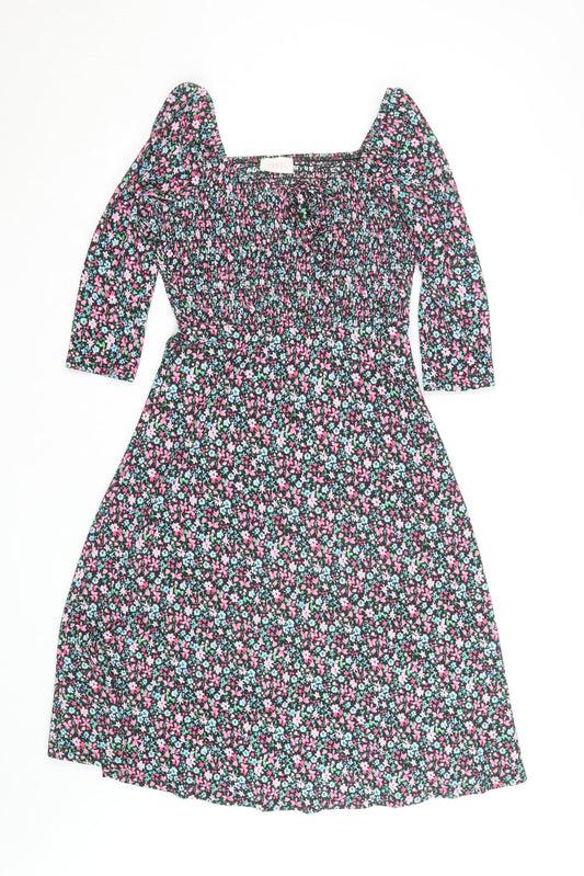 Savida Women Multicoloured Floral Smocked A-Line Dress Size 10