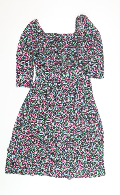 Savida Women Multicoloured Floral Smocked A-Line Dress Size 10
