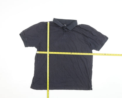 Dunnes Stores Men's Blue Polka Dot Collared Cotton T-Shirt L
