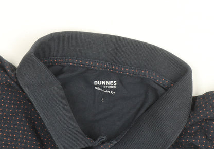 Dunnes Stores Men's Blue Polka Dot Collared Cotton T-Shirt L
