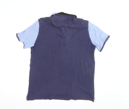 Massimo Dutti Men's Blue Polo Shirt Medium Cotton Short Sleeve