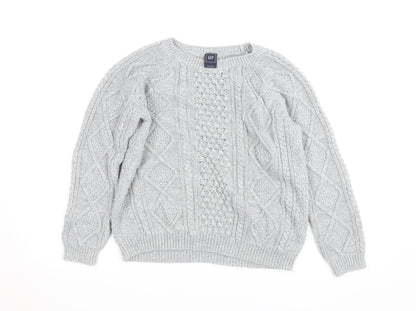 GAP Women Grey Cable-Knit Cotton Blend Crew Neck Jumper L