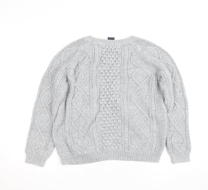 GAP Women Grey Cable-Knit Cotton Blend Crew Neck Jumper L