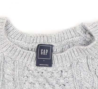 GAP Women Grey Cable-Knit Cotton Blend Crew Neck Jumper L