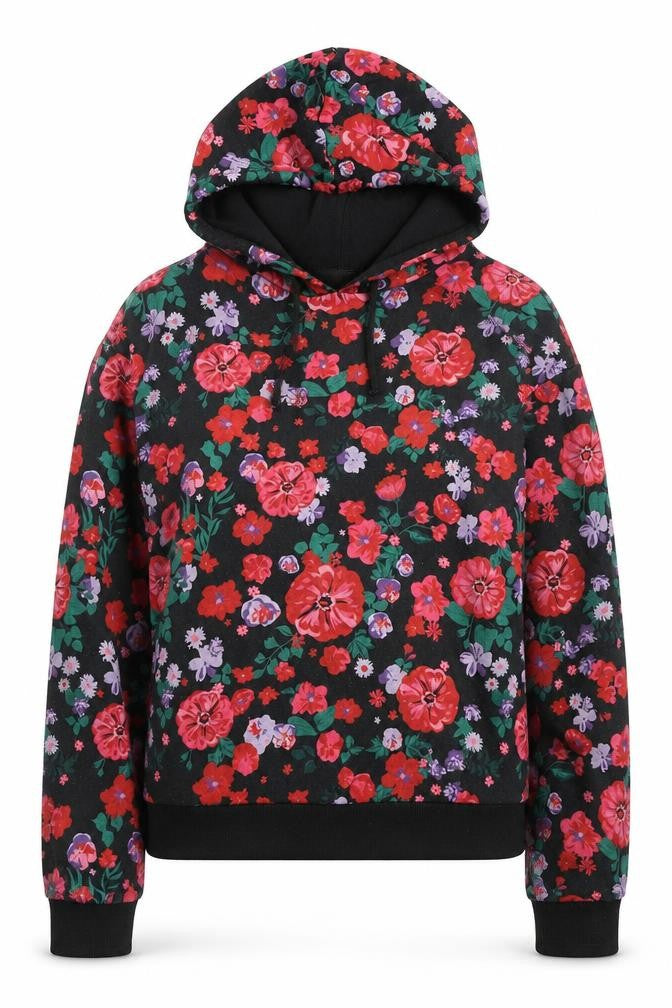 Savida Womens Black Floral Pullover Hoodie XS