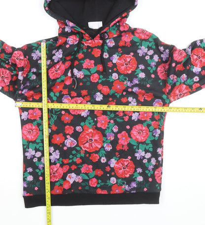 Savida Womens Black Floral Pullover Hoodie XS