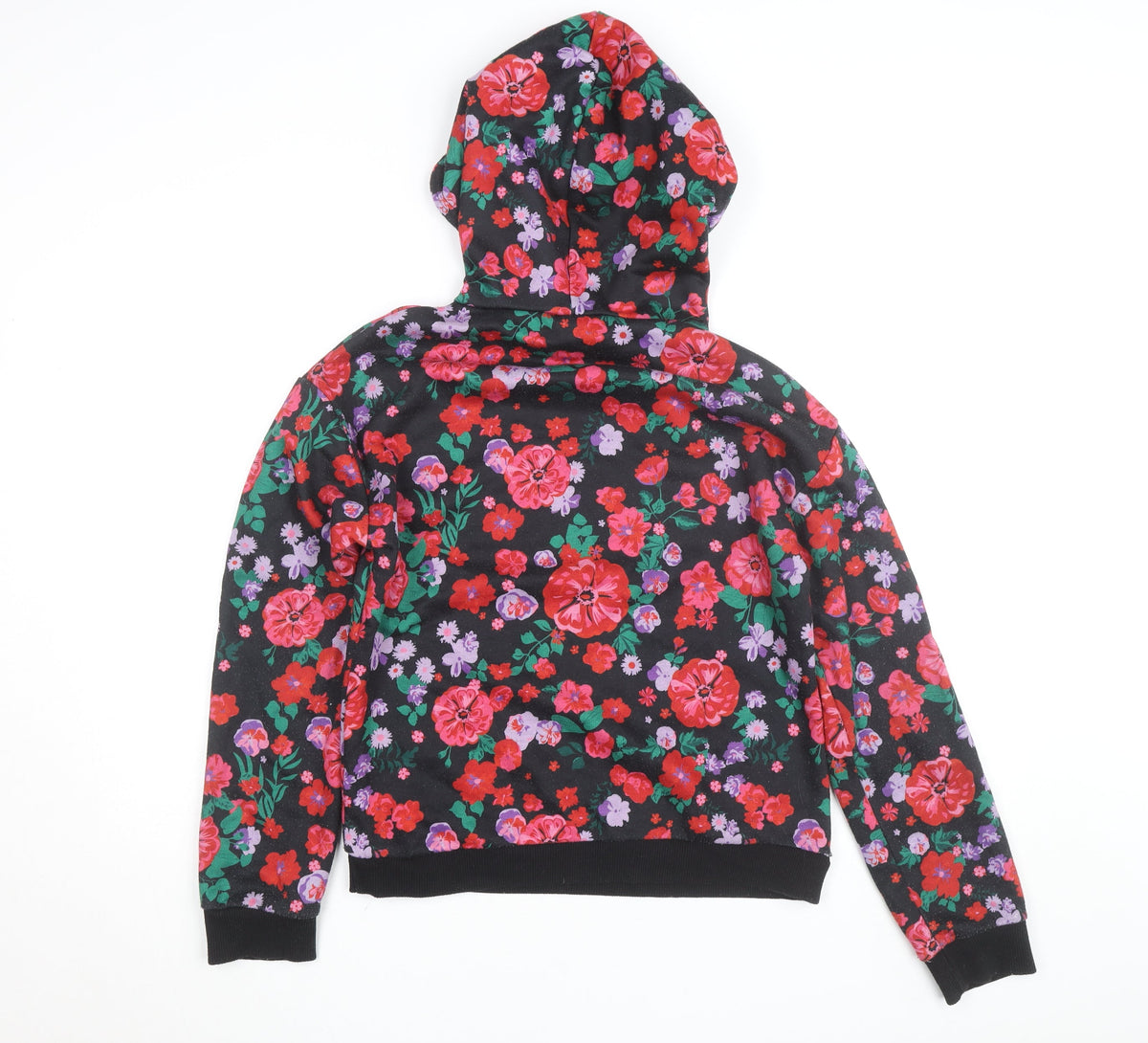 Savida Womens Black Floral Pullover Hoodie XS