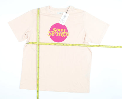 ADPT Women’s Beige Soul Search Retro Print T-Shirt Size L