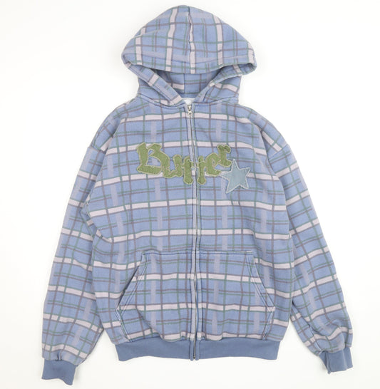 Butter Goods Men's Blue Check Hooded Full Zip Fleece Jacket Size S