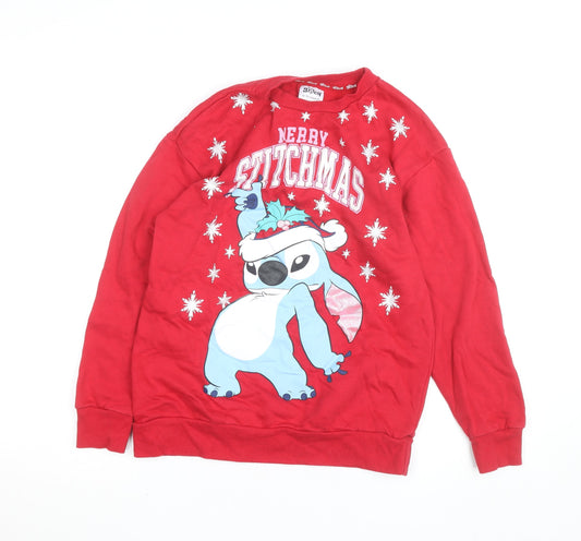 Disney Stitch Girls Red Christmas Sweatshirt 12-13 Years Pullover Crew Neck