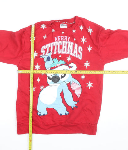 Disney Stitch Girls Red Christmas Sweatshirt 12-13 Years Pullover Crew Neck