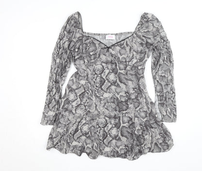 Savida Women’s Grey Snake Print Square Neck Long Sleeve Tunic Blouse Size 16