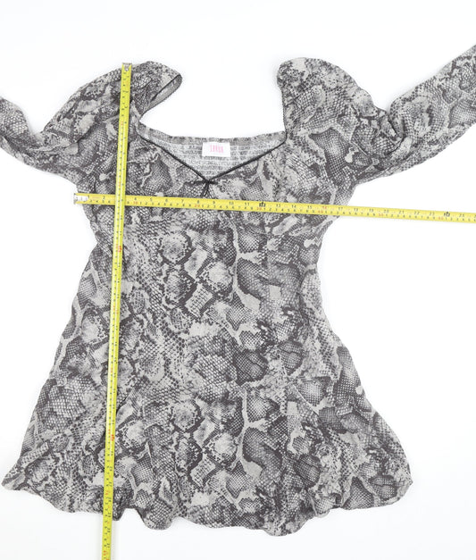 Savida Women’s Grey Snake Print Square Neck Long Sleeve Tunic Blouse Size 16
