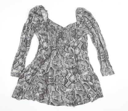 Savida Women’s Grey Snake Print Square Neck Long Sleeve Tunic Blouse Size 16