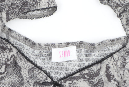 Savida Women’s Grey Snake Print Square Neck Long Sleeve Tunic Blouse Size 16