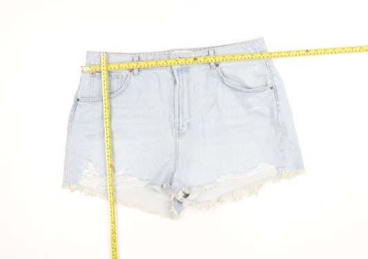 Primark Women Blue Size 20 High Rise Cut-Off Denim Shorts